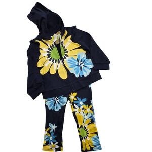 Crazy 8 Girls Floral‎ Hoodie Pants Set Navy Blue Yellow Blue 12-18 Months NWT